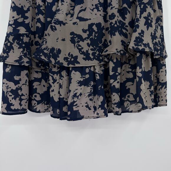Ramy Brook Darla Navy Taupe Floral Tiered Ruffle Silk Mini Skirt Womens Size Med - Picture 11 of 11